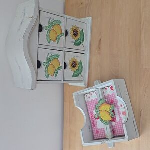 Set of 2: vintage cabinet tea drawer & napkin holder
